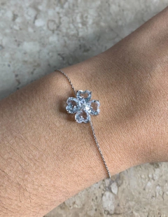 Pulseira Trevo G - Topázio Incolor, Diamante e Ouro Branco - sob encomenda - comprar online