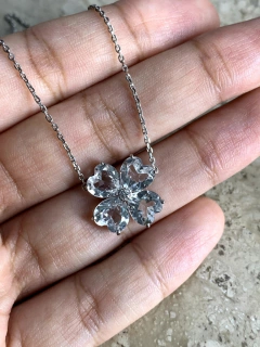 Colar Trevo G - Topázio Incolor, Diamante e Ouro Branco - sob encomenda - Joias Edu Rizzo