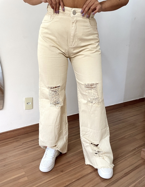 Calça Wide Leg Creme Destroyd