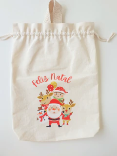 Saco de Algodão Cru com Alça Estampa Natalina - lembrancinhas - - Lunáticas Kids