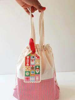 Sacola de Algodão Cru com Alça Estampa Natalina - lembrancinhas - loja online