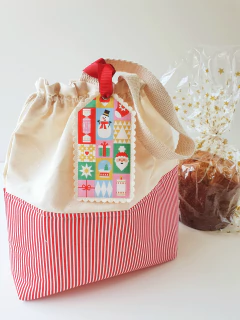 Sacola de Algodão Cru com Alça Estampa Natalina - lembrancinhas - Lunáticas Kids