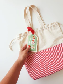 Sacola de Algodão Cru com Alça Estampa Natalina - lembrancinhas na internet