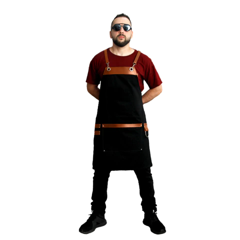 Avental em sarja Preto com detalhes em sintético- modelo Avodah - comprar online