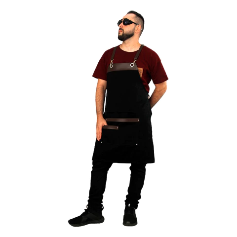 Avental em sarja Preto com detalhes em sintético- modelo onza plus - comprar online