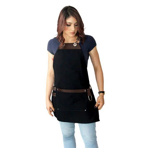 Avental em sarja preta com detalhes em sintético- modelo avodah - comprar online