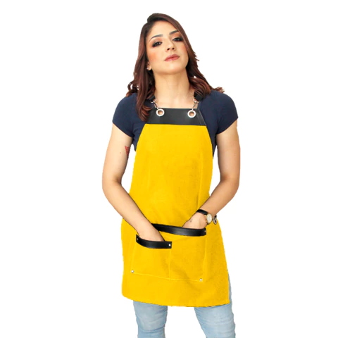 Avental em sarja amarela com detalhes em sintético- modelo onza plus - comprar online