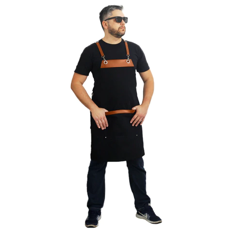 Avental em sarja preta com detalhes em sintético - Modelo Onza - comprar online