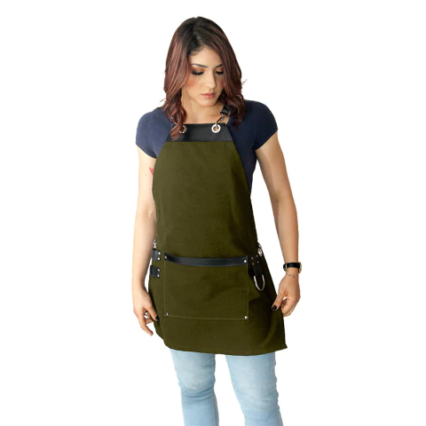 Avental em sarja verde com detalhes em sintético- modelo avodah - comprar online