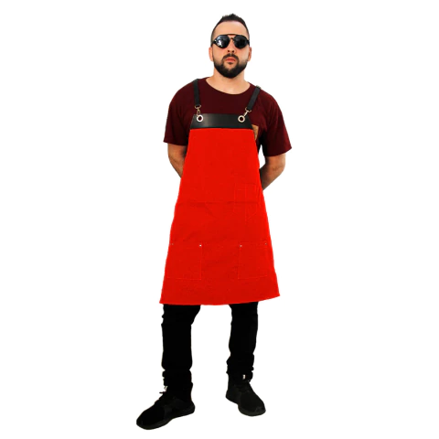 Avental em sarja Vermelho de com detalhes em sintético- modelo planta - comprar online