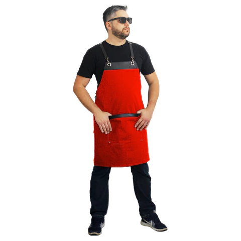 Avental em sarja vermelho com detalhes em sintético- modelo onza - comprar online