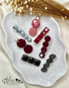 412 - Kit Bico de Pato Coleção Rosas Cor Cereja e Cinza - (7 Hair Clips)