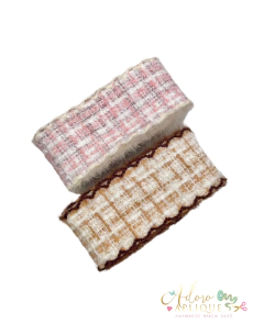 Fita Sanding Tweed Lãnzinha com Borda Babadinho de Crochê Rosa ou Marrom - 2 metros