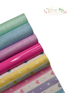 119 Kit Lonitas Coração Candy Color Glitter (12x33cm) - 5 Pedaço