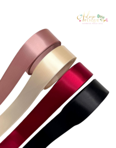 Fita Importada de Cetim Ribbon Preto, Rose, Cereja ou Pérola (22 mm) - 5 metros
