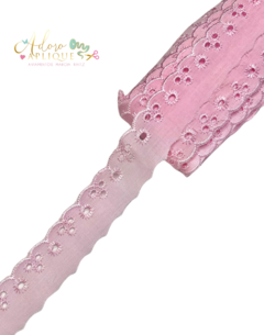 Fita Renda Passamanaria Florzinha com Borda Escalope Rosa (22 mm) - 2 metros