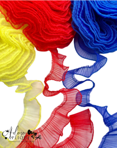 Fita de Organza Franzidinha Vermelho, Azul ou Amarelo (30 mm) - 2 metros ou kit