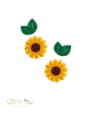 Aplique de Tecido Flor Girassol de Organza com Folha - 4 unidades (2 girassóis e 2 folhas)