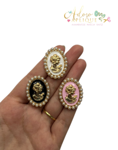 Aplique Chaton Camafeu Rosa com Pérolas de Metal - 2 Unidades - comprar online