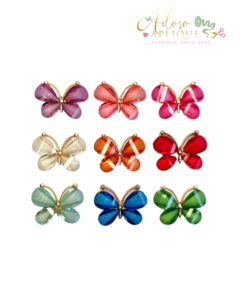 Aplique Borboleta de Metal Dourada com Pedras Coloridas - 1 Unidade