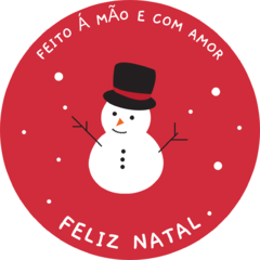 Adesivo Feito à Mão e com Amor Vermelho Natalino Boneco de Neve (30mm) - 27 ou 54 UNIDADES