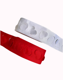 Fitas Gorgurão Importada Coração 3D Vermelho ou Branco (38 mm) - 2 metros