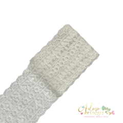Fita de Tule Bordada Branca Florzinhas (80 mm) - 1 metro