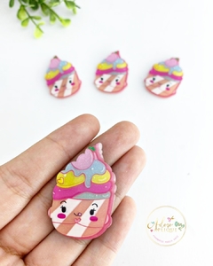 Aplique Acrílico CupCake Glitter Colorido - 2 Unidades