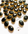 Aplique Pedra Oval Preta (18mm) de Vidro - 10 unidades (Dourada Banhadas)