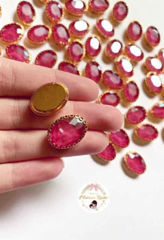 Aplique Pedra Oval Pink Leitosa (20mm) de Vidro - 10 unidades (Dourada Banhadas) na internet