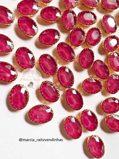 Aplique Pedra Oval Pink Leitosa (20mm) de Vidro - 10 unidades (Dourada Banhadas) - Adoro Aplique