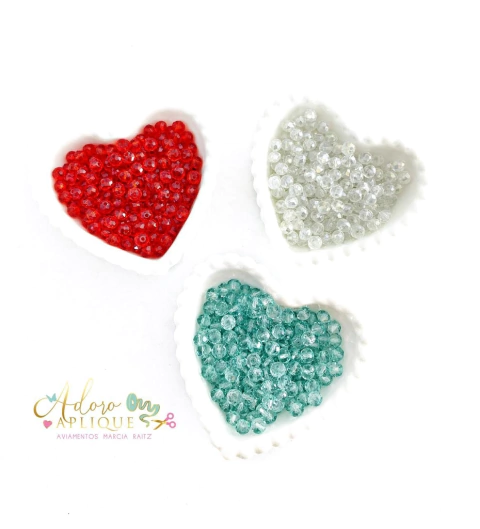 CRISTAL FACETADO Vermelho, Azul BB e Transparente Boreal (6MM) - 40 UNIDADES