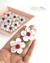 Aplique Acrílico Duplo Flor Madre Pérola com Miolo Vermelho - 2 unidades