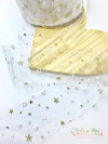 Fita Importada de Tule Branca com Estrelinhas Dourada (8,5 cm) - 2 metros