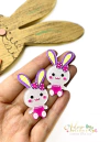 Aplique Acrílico Coelhinha Rosa com Lilás de Glitter - 2 unidades