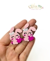 Aplique Acrílico Duplo Coelhinho Rosa com Coração - 2 unidades
