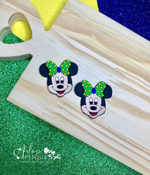 Aplique Emborrachado Minnie Azul, Verde e Amarelo - 2 unidades