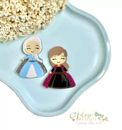 Aplique Acrílico Duplo Princesas Frozen Elsa e Anna (6 cm) - 2 unidades