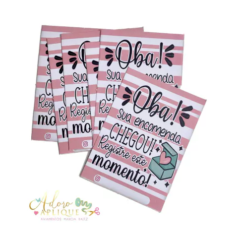 Cartão de Agradecimento Personalizado Rosa Listras (10,5 x 7,5cm) - 20 UNIDADES