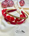 46 - Kit Tiara com Pedras Péroladas e Tubinho Coleção Natalina Vermelho Paixão - (3 Tiaras)
