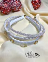 49 - Kit Tiara com Pedras Péroladas e Tubinho Coleção Natalina Branco Harmonia - (3 Tiaras)