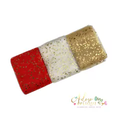 Fita Tule com Estrelinhas Douradas Natal (55mm) - 3 metros