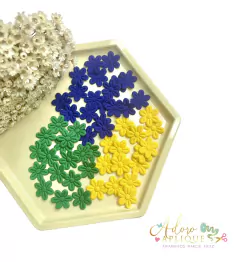 Aplique de Tecido Florzinha Amarelo, Azul e Verde - 15 unidades