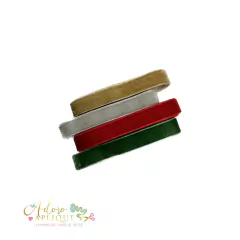 Kit Fita Importada Veludo Vermelho, Dourado, Cinza e Verde (10mm) - 1 metro de cada