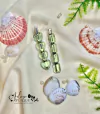 214 - Kit Bico de Pato com Pedras Coleção Praia Transparentes Verde Lemon - (2 Hair Clips)