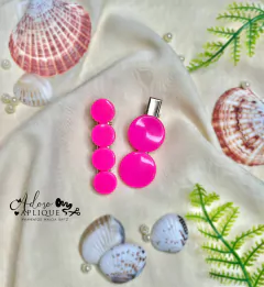 210 - Kit Bico de Pato com Pedras Coleção Praia Estrela do Mar Neon Pink - (2 Hair Clips)