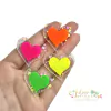 Kit Aplique Acrílico Duplo Coração Neon com Floquinhos Colorido - 4 unidades (1 de cada)