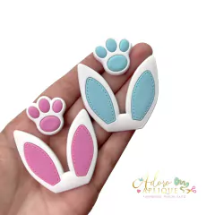 Aplique Emborrachado Orelha e Patinha de Coelhinho Rosa e Tiffany - 4 unidades (2 patinhas e 2 orelhas)
