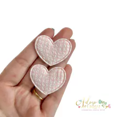Aplique de Tecido Coração Xadrez Rosa e Branco - 2 unidades