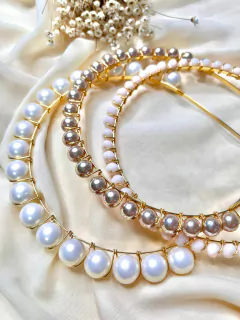 71 - Kit Tiara Coleção Outono Nude com Cristais Boreais Creme - (3 Tiaras) - comprar online